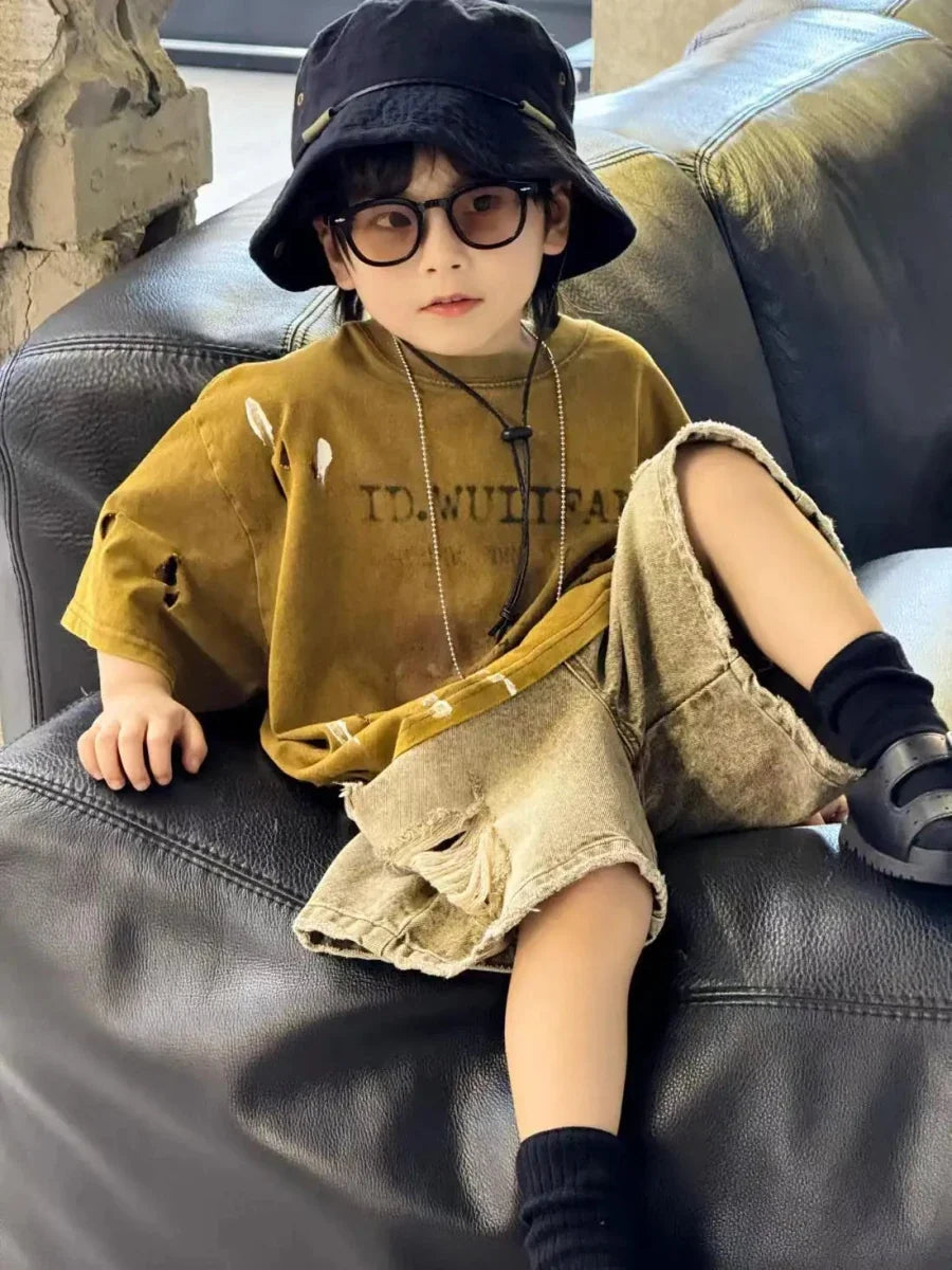 Summer Outfit New Perforated Denim Shorts Children's Clothing - Mom & Kids