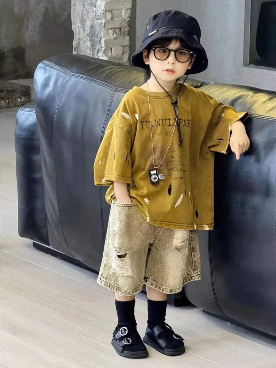 Summer Outfit New Perforated Denim Shorts Children's Clothing - Mom & Kids
