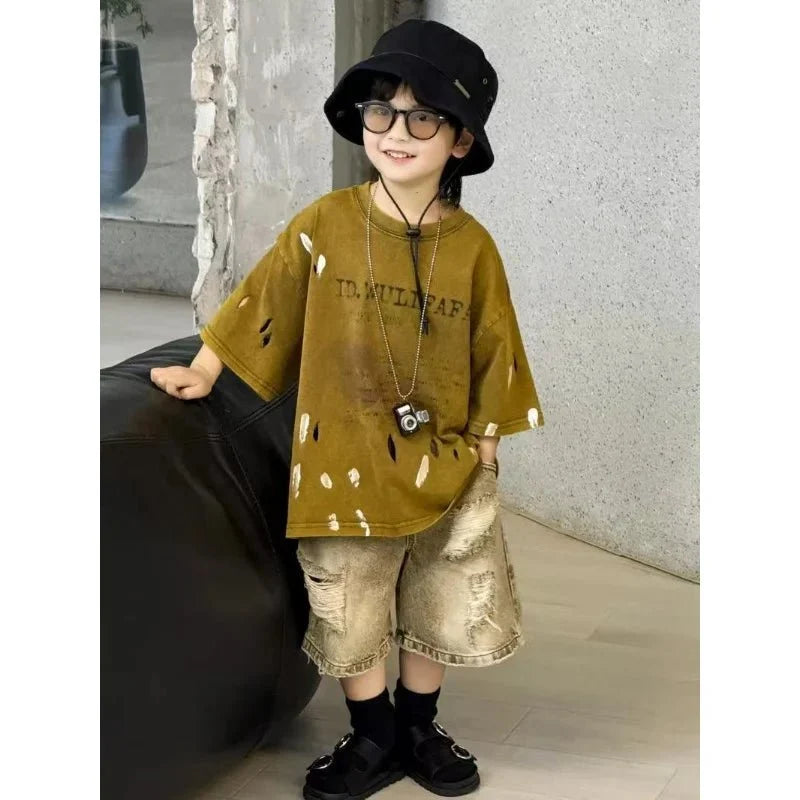 Summer Outfit New Perforated Denim Shorts Children's Clothing - Mom & Kids