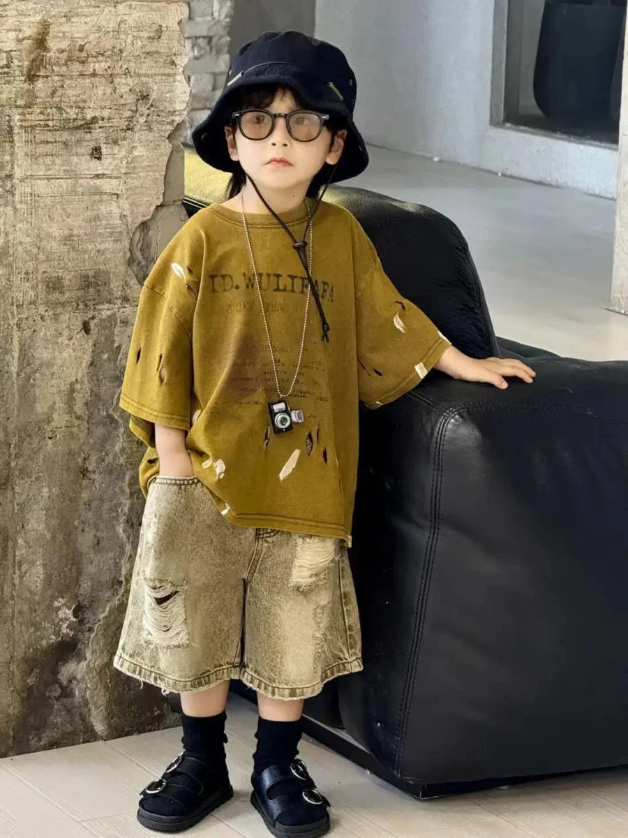 Summer Outfit New Perforated Denim Shorts Children's Clothing - Mom & Kids