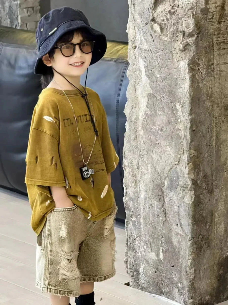Summer Outfit New Perforated Denim Shorts Children's Clothing - Mom & Kids