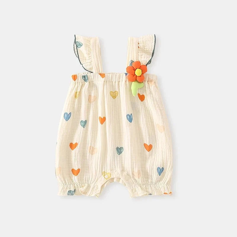 Summer Sweet Sle Baby Girl Rer Print Thin Svel Clothes for Babies Heart Pattern Cler Suit Casual Summer Outfit