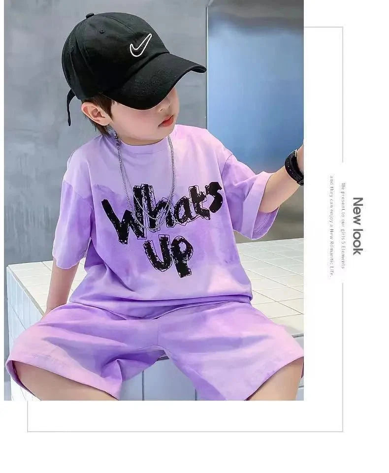 Teenage Boy Set kid clothing Suit Cotton Summer Outing Clothes Top Shorts 2PCS Clothing for Children's - Mom & Kids