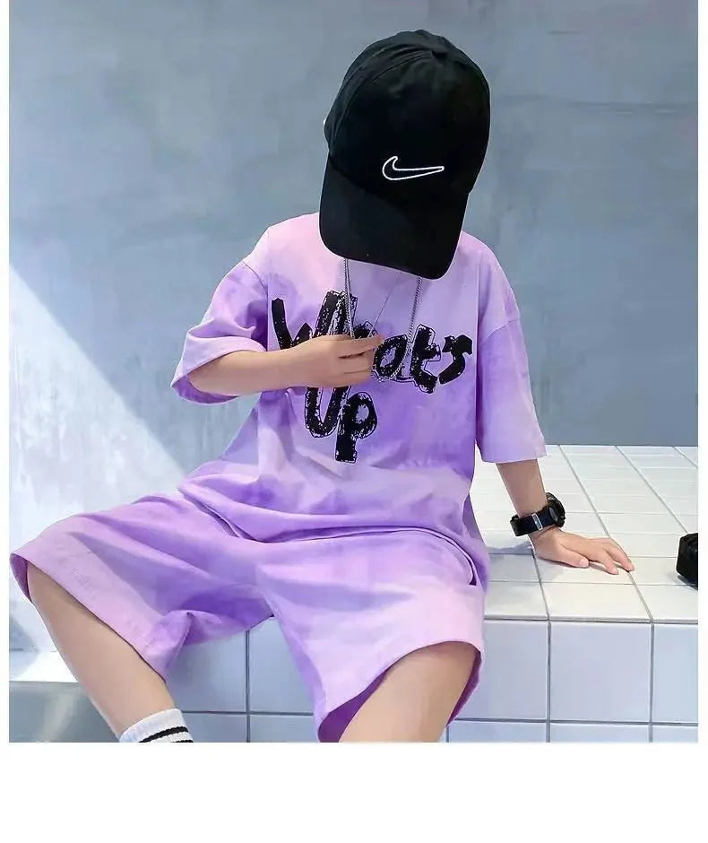 Teenage Boy Set kid clothing Suit Cotton Summer Outing Clothes Top Shorts 2PCS Clothing for Children's - Mom & Kids