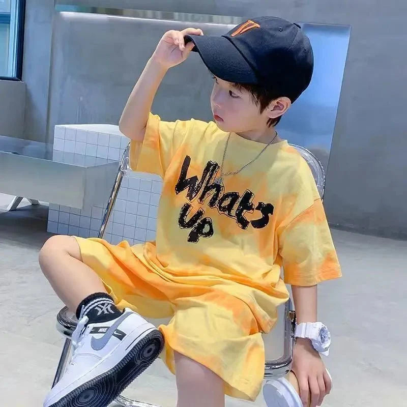Teenage Boy Set kid clothing Suit Cotton Summer Outing Clothes Top Shorts 2PCS Clothing for Children's - Mom & Kids