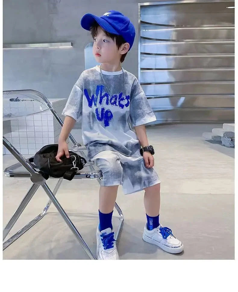 Teenage Boy Set kid clothing Suit Cotton Summer Outing Clothes Top Shorts 2PCS Clothing for Children's - Mom & Kids
