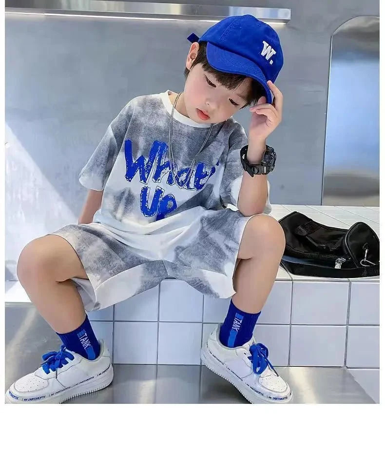 Teenage Boy Set kid clothing Suit Cotton Summer Outing Clothes Top Shorts 2PCS Clothing for Children's - Mom & Kids