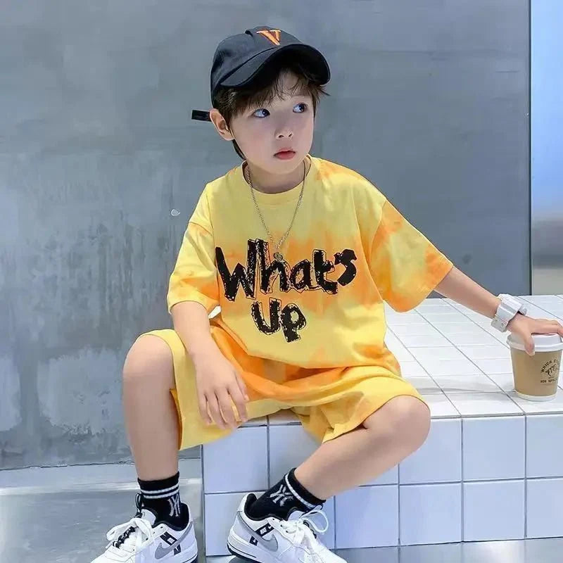 Teenage Boy Set kid clothing Suit Cotton Summer Outing Clothes Top Shorts 2PCS Clothing for Children's - Mom & Kids