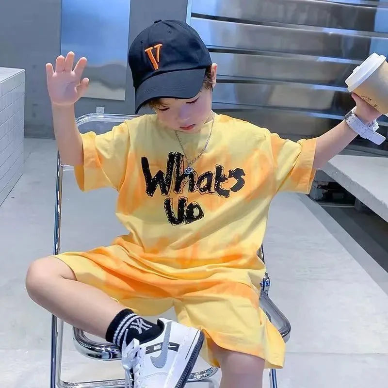 Teenage Boy Set kid clothing Suit Cotton Summer Outing Clothes Top Shorts 2PCS Clothing for Children's - Mom & Kids