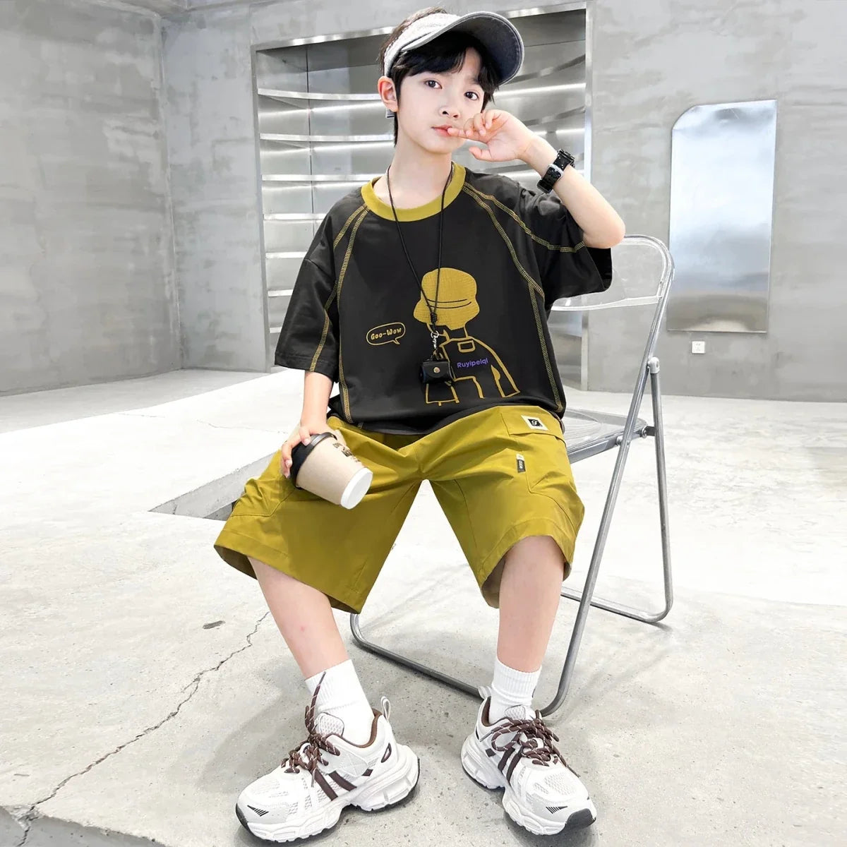 Teenage Summer Tracksuit for Boy with Shorts Tshirt 2 Piece Top and Bottom Clothes Set Kids Child Casual Cotton Outfit Suit Wear - Mom & Kids