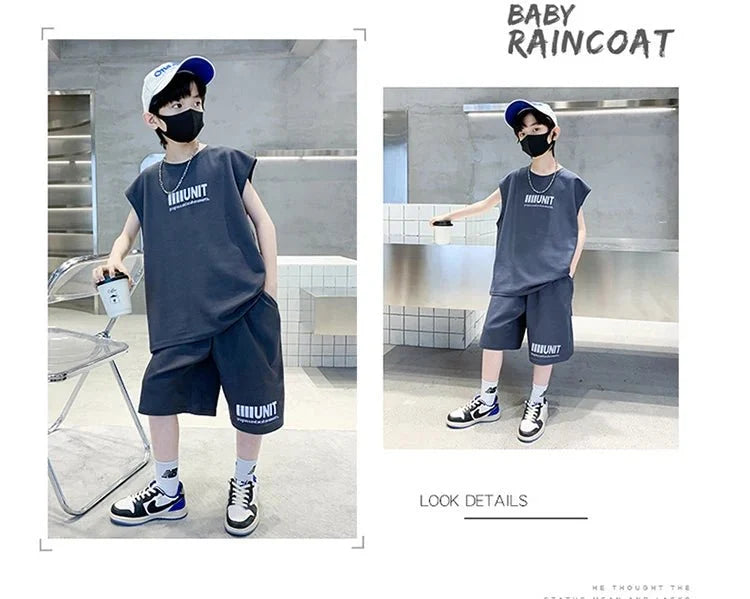 Teenage Summer Tracksuit for Boy with Shorts Tshirt 2 Piece Top and Bottom Clothes Set Kids Child Casual Cotton Outfit Suit Wear - Mom & Kids