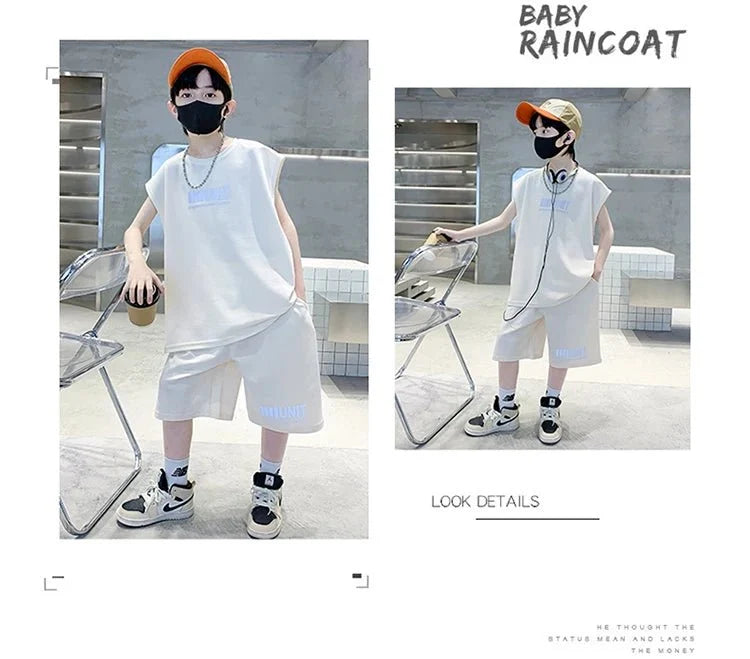 Teenage Summer Tracksuit for Boy with Shorts Tshirt 2 Piece Top and Bottom Clothes Set Kids Child Casual Cotton Outfit Suit Wear - Mom & Kids