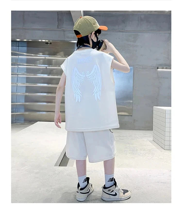Teenage Summer Tracksuit for Boy with Shorts Tshirt 2 Piece Top and Bottom Clothes Set Kids Child Casual Cotton Outfit Suit Wear - Mom & Kids