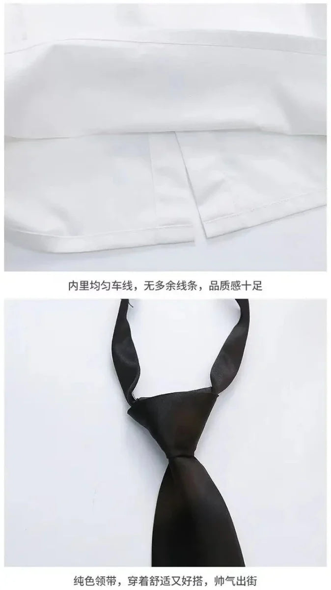 Teens Boys Summer Set Children's Wear Thin 2025 New Handsome British Style Boy White Cotton Short Sleeved Shirt+Black Shorts+Tie - Mom & Kids