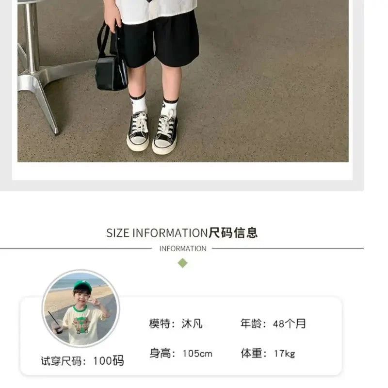 Teens Boys Summer Set Children's Wear Thin 2025 New Handsome British Style Boy White Cotton Short Sleeved Shirt+Black Shorts+Tie - Mom & Kids