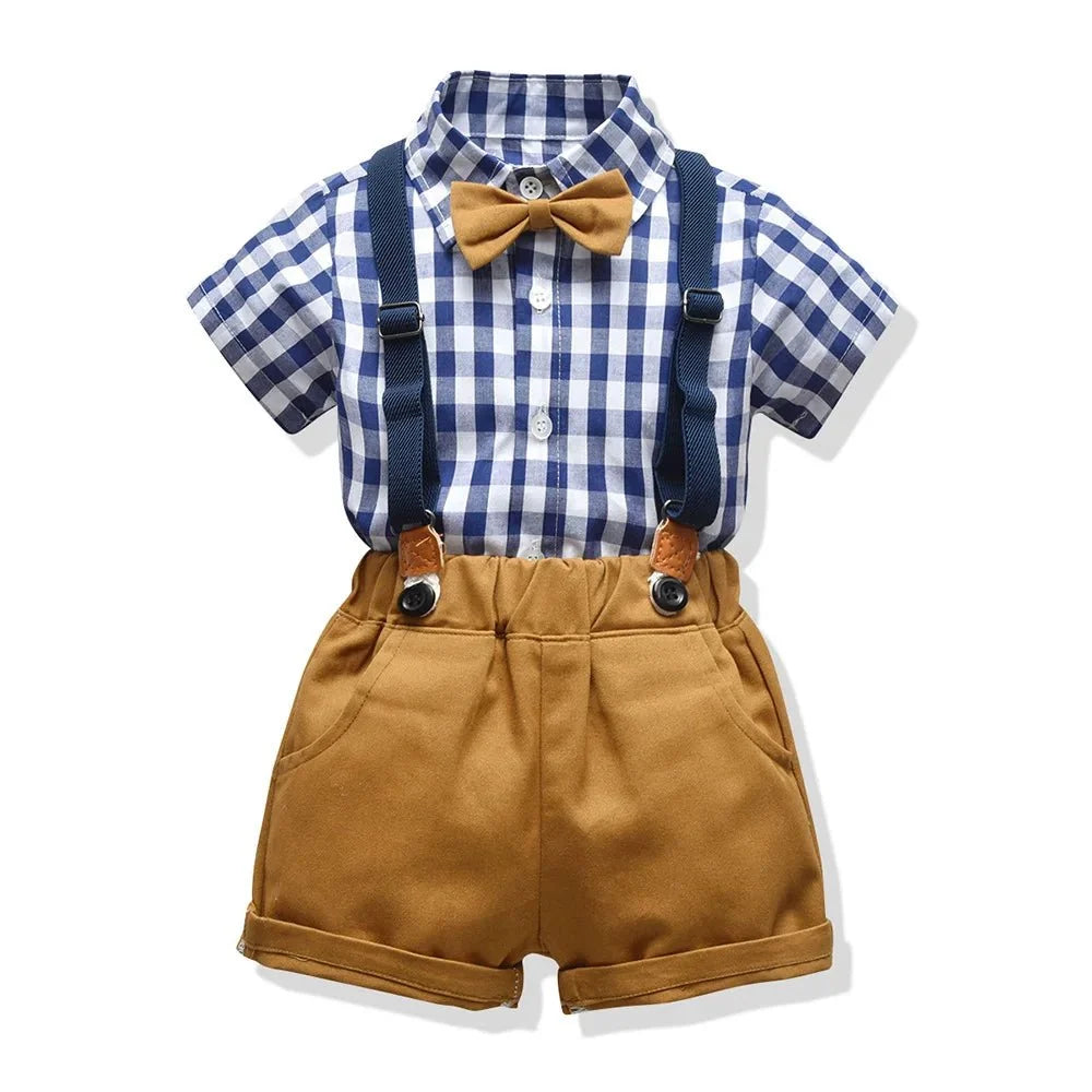 Toddler Boys Clothing Set Newborn Gentleman Suit Kids Short Sleeve Bow Tie Shirt+Suspender Shorts Casual Summer Baby Boy Clothes