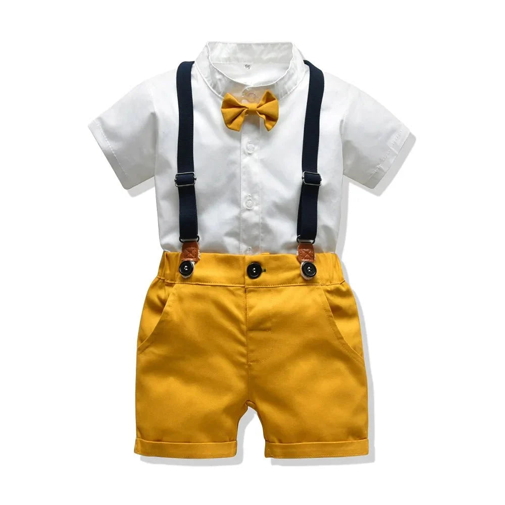Toddler Boys Clothing Set Newborn Gentleman Suit Kids Short Sleeve Bow Tie Shirt+Suspender Shorts Casual Summer Baby Boy Clothes - Mom & Kids