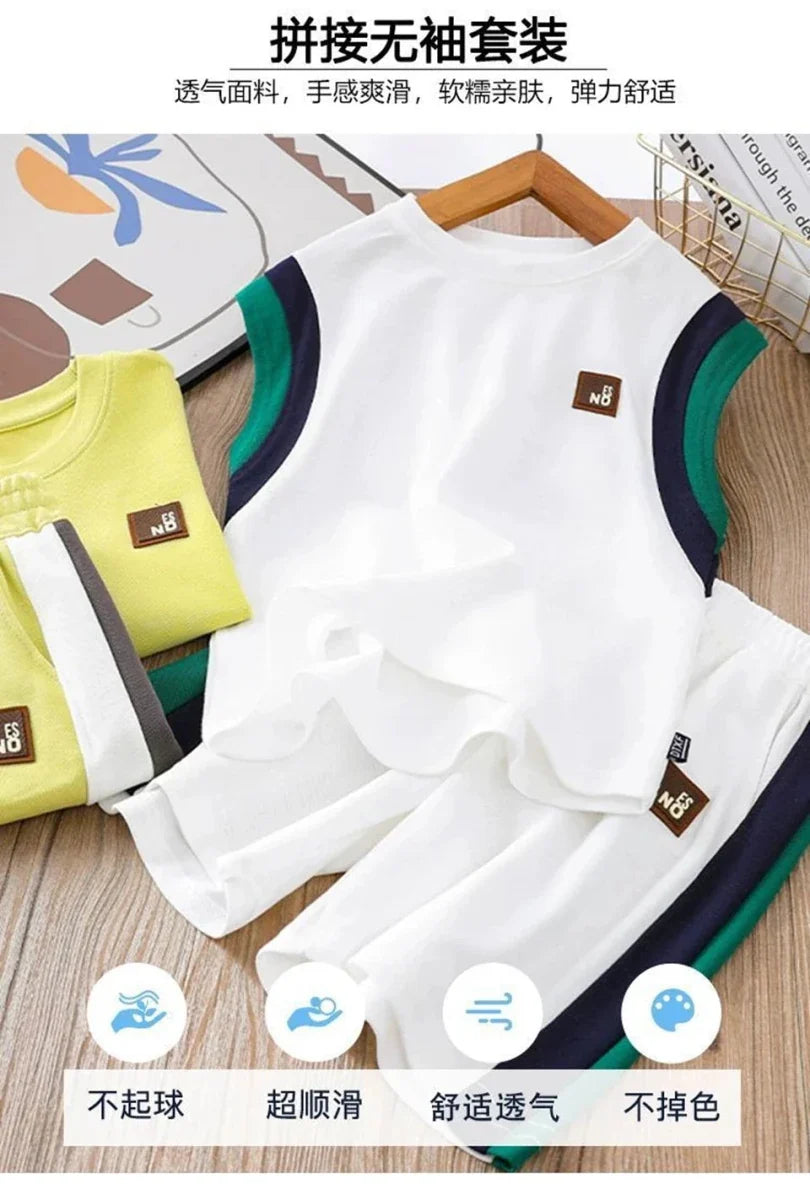 Toddler Kids Sleeveless Vest+Shorts 2PCS/Set Baby Boy Summer Casual Sport Outfit Fashion Children Clothing6-14Y - Mom & Kids