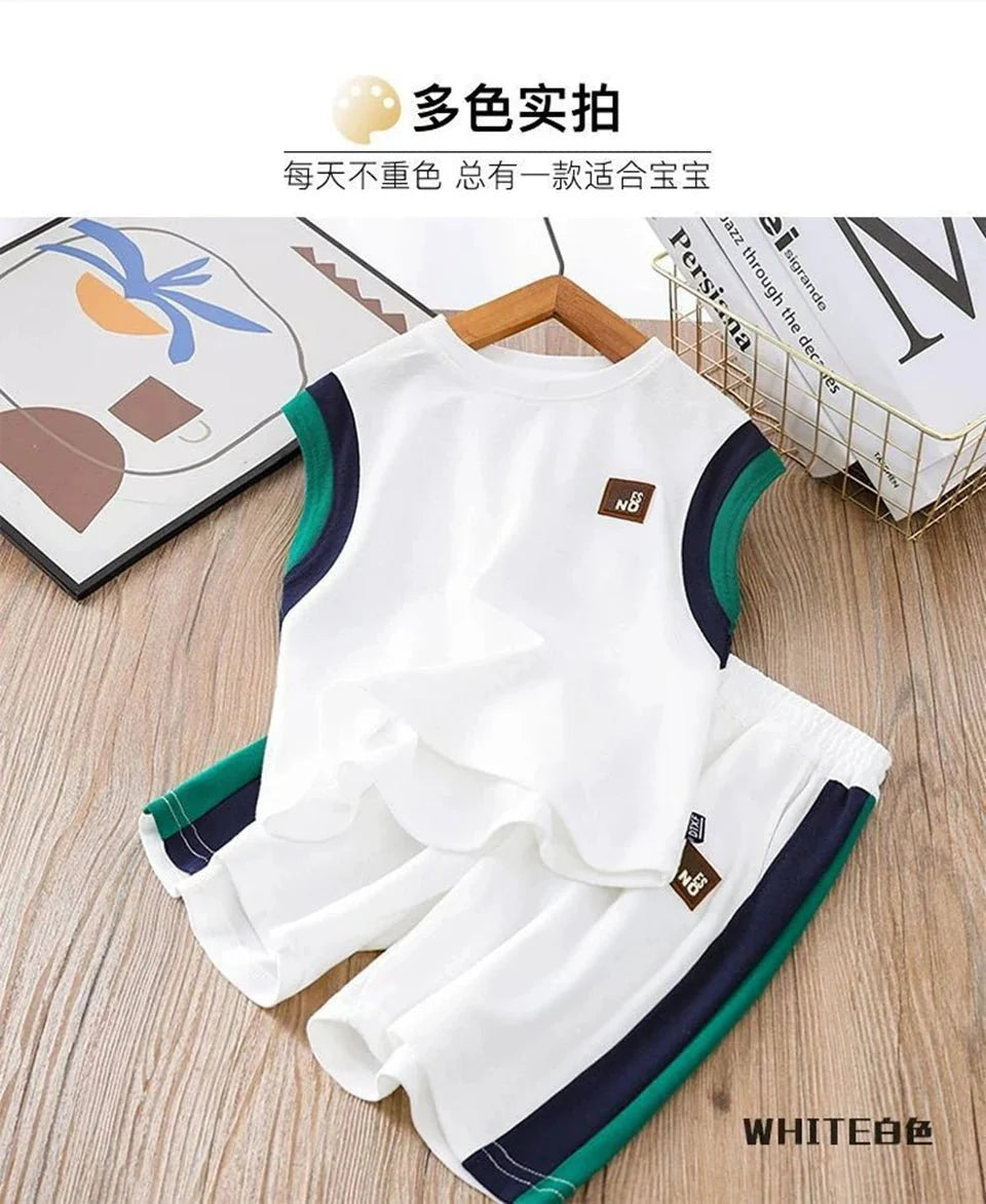 Toddler Kids Sleeveless Vest+Shorts 2PCS/Set Baby Boy Summer Casual Sport Outfit Fashion Children Clothing6-14Y - Mom & Kids