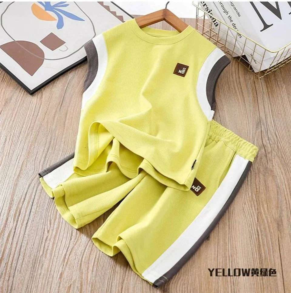 Toddler Kids Sleeveless Vest+Shorts 2PCS/Set Baby Boy Summer Casual Sport Outfit Fashion Children Clothing6-14Y - Mom & Kids