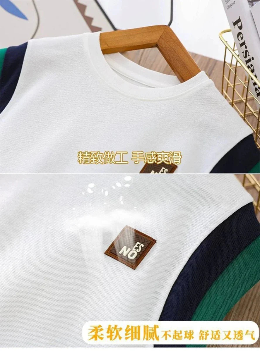 Toddler Kids Sleeveless Vest+Shorts 2PCS/Set Baby Boy Summer Casual Sport Outfit Fashion Children Clothing6-14Y - Mom & Kids