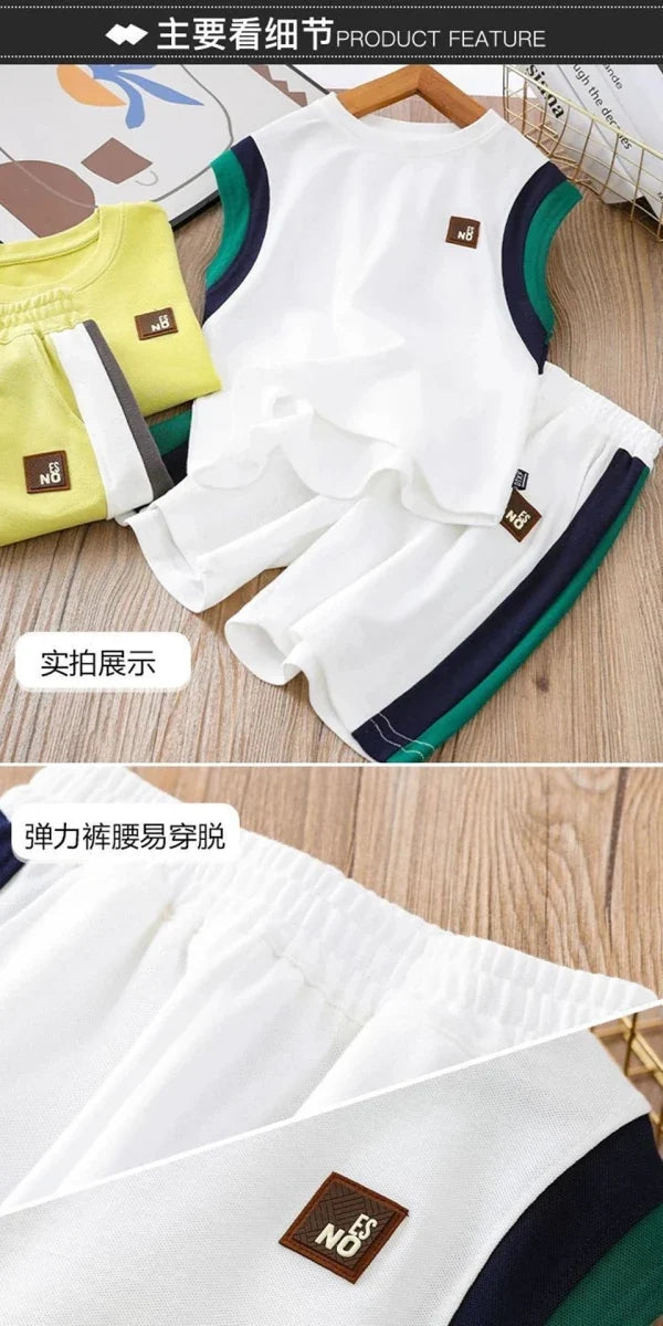 Toddler Kids Sleeveless Vest+Shorts 2PCS/Set Baby Boy Summer Casual Sport Outfit Fashion Children Clothing6-14Y - Mom & Kids